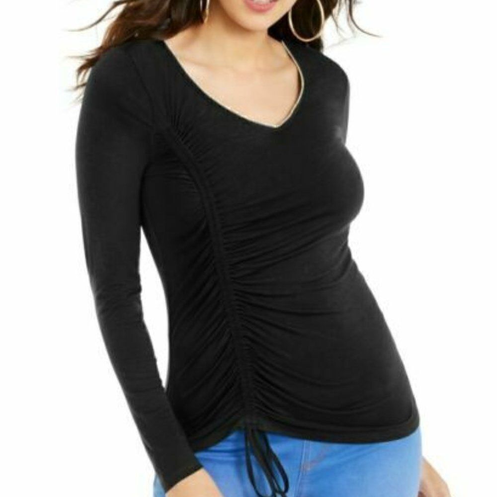 Thalia Sodi Cinch-Front Rhinestone Top size Large in Black - NEW